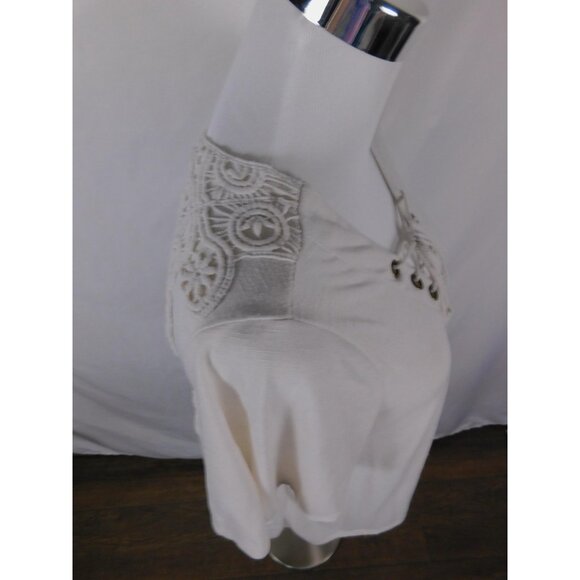 Lace Up Tassel Crochet Peasant Shirt Womens Large White Tunic Boho - Picture 8 of 11